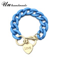 2020 Newest Zinc alloy heart shape charm hand jewelry for women unique Acrylic chain link bracelet